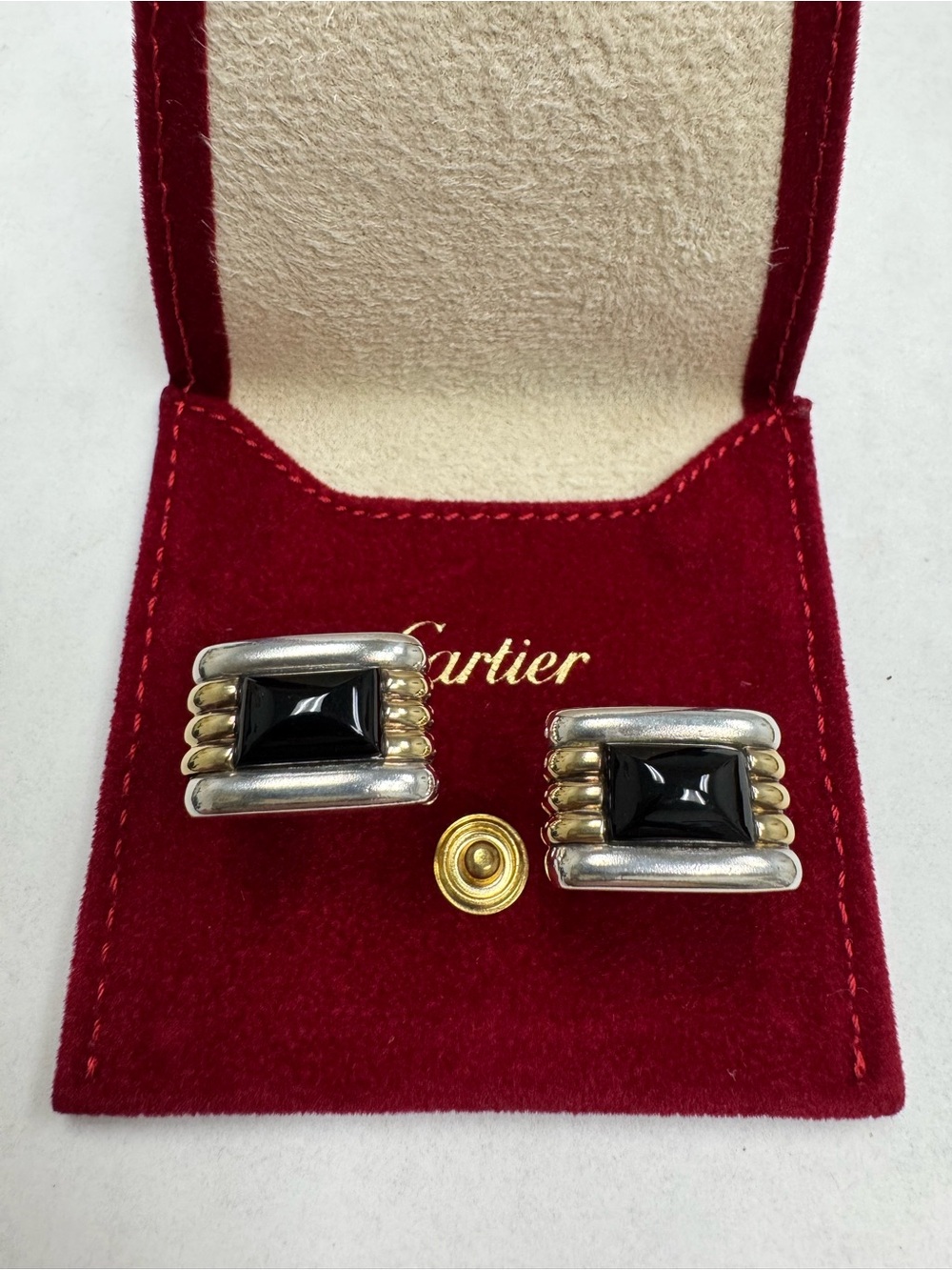 Cartier Black Onyx 18k Gold & Silver Cuff links
